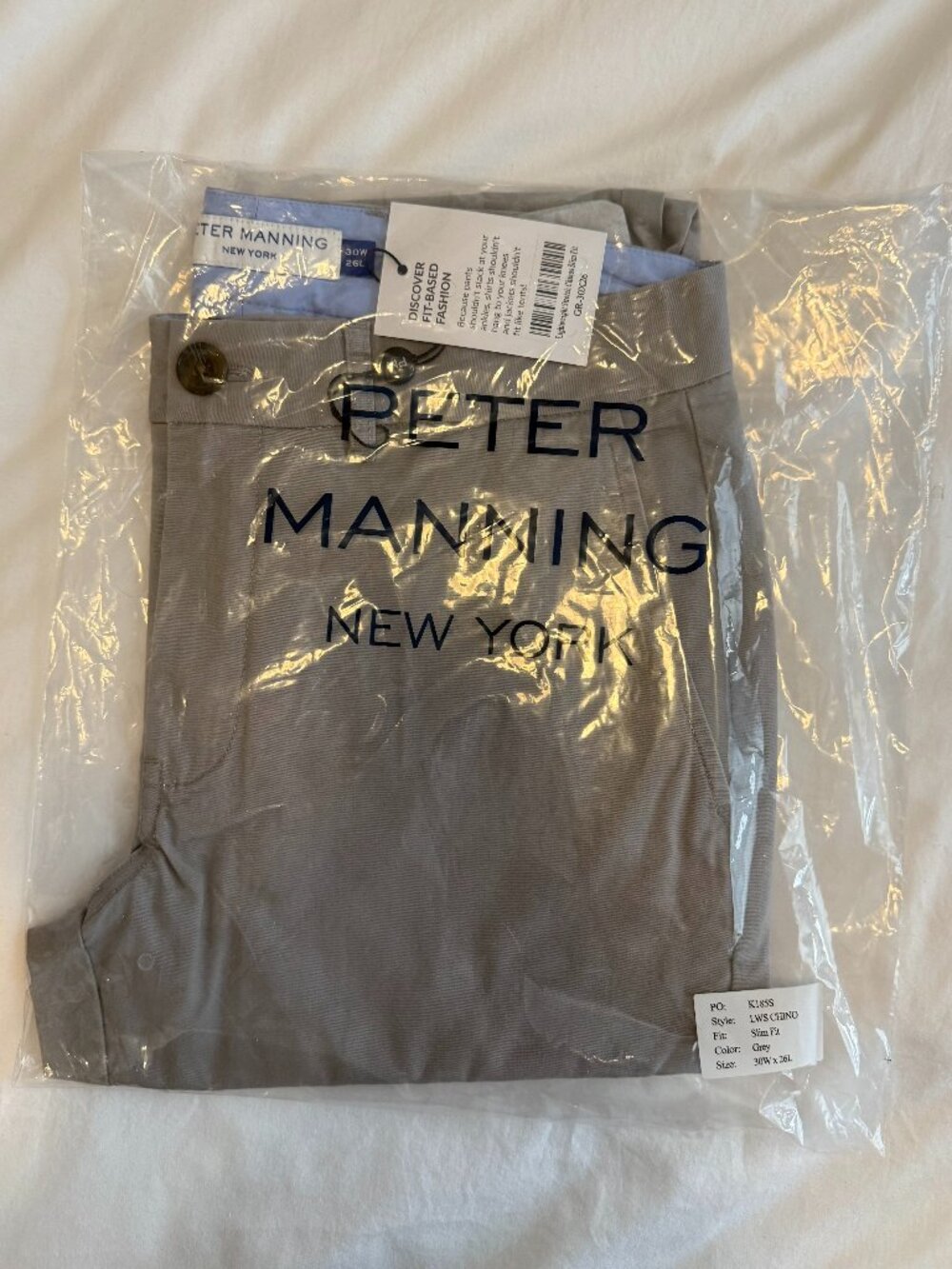 Peter Manning - Lightweight Stretch Chinos - Grey - Slim Fit - 30W/26L (NWT)